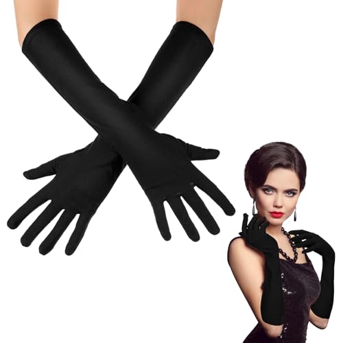 Boyiee Damen Lange Handschuhe Opernhandschuhe in Ellenbogenlänge 41 cm Party Hochzeit Handschuhe Elastische Kostümhandschuhe Abendhandschuhe für Bankett Halloween Karneval Männer Frauen(Schwarz) von Boyiee
