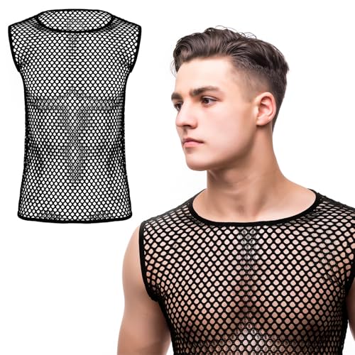 Boyiee Herren Netz Unterhemd Fischnetz Tank Top Männer Netzhemd Fischnetz Tailliert Netzshirt Schwarze Netz Muskelshirt(XXL) von Boyiee