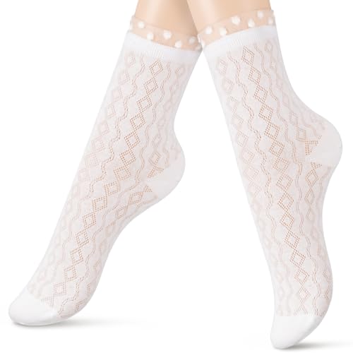 Boyiee Weiß Spitzen Knöchelsocken Rüschen Crew Söckchen Prinzessin Kleid Socken für Frauen Damen von Boyiee
