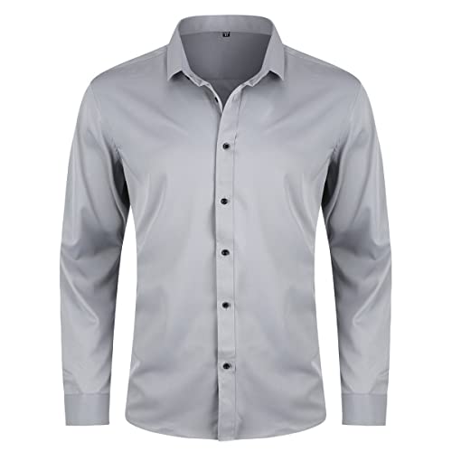 Boyland Herren Langarm Formal Hemd Einfarbig Slim Fit Hemd für Hochzeit Arbeit, grau, XL von Boyland