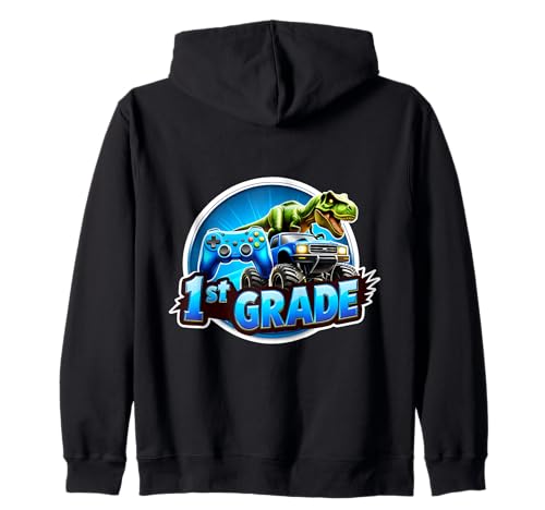 Jungen 1. Klasse Back To School Gaming Controller T-Rex Truck Kapuzenjacke Jungen 1. Klasse Back To School Gaming Controller T-Rex Truck Kapuzenjacke von Boys 1st Grade Back To School Merch