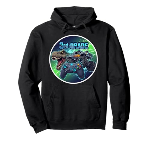 Jungen 2. Klasse Back To School Gaming Controller T-Rex Truck Pullover Hoodie von Boys 2nd Grade Back To School Merch