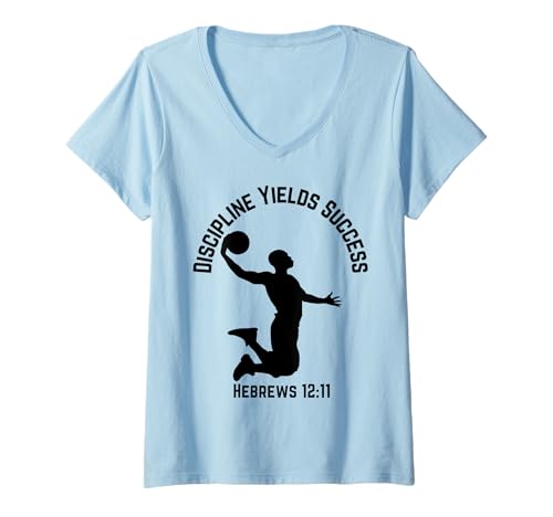 Damen Disziplin bringt Erfolg Christlicher Basketball aus den heiligen Schriften für Männer T-Shirt mit V-Ausschnitt von Boys Biblical Christian Positive Affirmations Kids