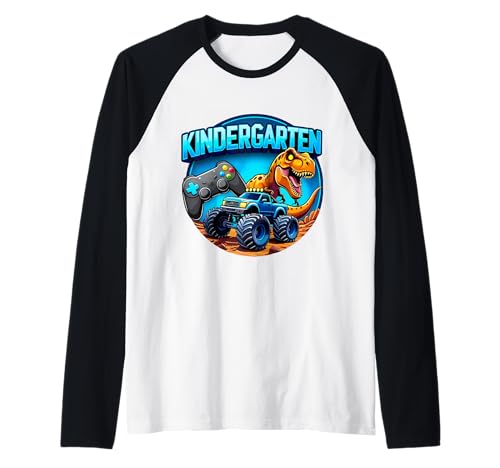 Jungen Kindergarten Schule Gaming Controller T-Rex Truck Raglan von Boys Kindergarten School Merch