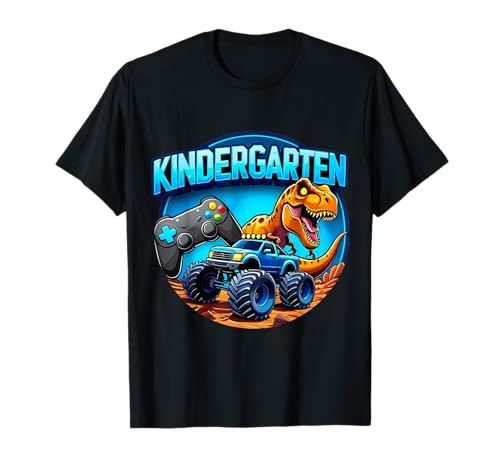 Jungen Kindergarten Schule Gaming Controller T-Rex Truck T-Shirt von Boys Kindergarten School Merch