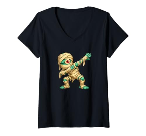 Damen Halloween Mummy Dabs Funny Dabbing Mummy Spooky Dab Dance T-Shirt mit V-Ausschnitt von Boys Spooky Halloween Characters Novelty Tops ..