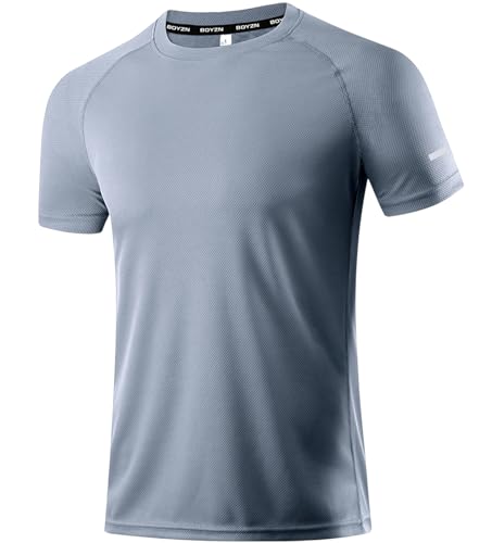 1er Pack Sport Tshirts Herren T-Shirt Schwarz Kurzarm Funktionsshirt Sport Shirt Schnelltrocknend Atmungsaktiv Sportshirt Sommer Outdoor Gym Workout Running Shirts Fitness Oberteil für Men Grey-M von Boyzn