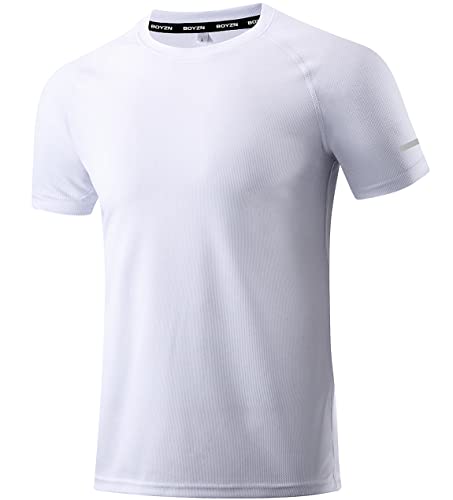 1er Pack T-Shirts für Herren Sport Tshirts Mesh Funktionsshirt Laufshirt Herren Weiße Tshirts Kurzarm Männer Sport Shirt Sommer Outdoor Fitnessshirt Trainingsshirt wandershirt für Männer White-S von Boyzn