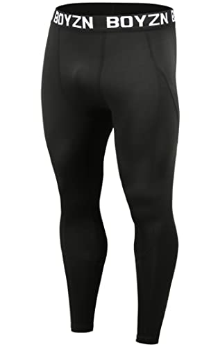 1er Pack Kompressionshose Herren, Sport Leggings Männer Atmungsaktiv Fitness Strumpfhosen, Funktionswäsche Tight Lang Unterhose, Laufhose Trainingstights für Fitness Gym Joggen Black-L von Boyzn