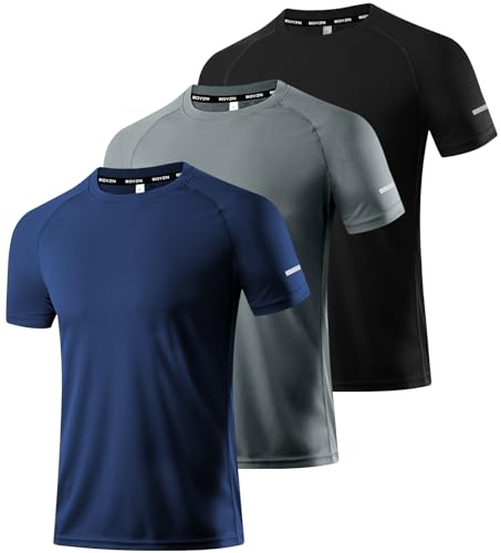 3er Pack Herren Sport T-Shirt Kurzarm Rundhals Atmungsaktiv Schnelltrocknendes Funktionsshirt Laufshirt Fitnessshirt Trainingsshirt für Running Workout Bodybuilding Black/Navy/Dark Grey-3P04-2XL von Boyzn