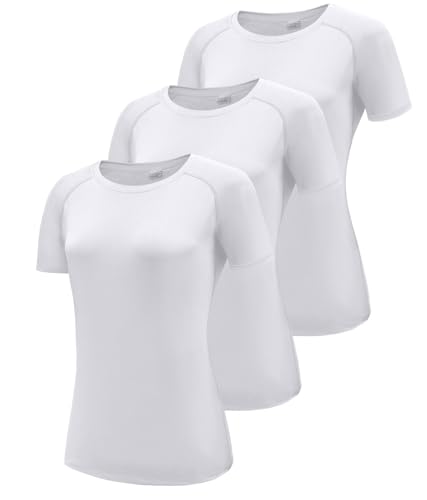 3er Pack Sport T-Shirt Damen, Fitness Sport Shirt Kurzarm Oberteile, Rundhals Funktionsshirt Laufshirt für Frauen, Workout Tops, Gym Yoga Shirt Damen, Kurzarm Trainingsshirt White 3P17-2XL von Boyzn