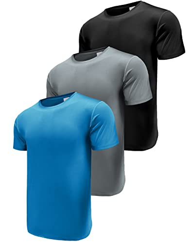 3er Pack Sport Tshirts Herren, Kurzarm Schnelltrocknend Atmungsaktiv Funktionsshirt Laufshirt, Sommer Sport Shirt Männer Sportshirt Fitness Shirt Trainingsshirt Running Shirts Black/Grey/Blue-3P12-XL von Boyzn