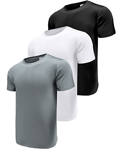 3er Pack Sport Tshirts Herren Funktionsshirt Laufshirt Kurzarm Schnelltrocknend Atmungsaktiv Sport Shirt Männer Sportshirt Herren Kurzarm Fitnessshirt Trainingsshirt Black/White/Grey-3P11-2XL von Boyzn