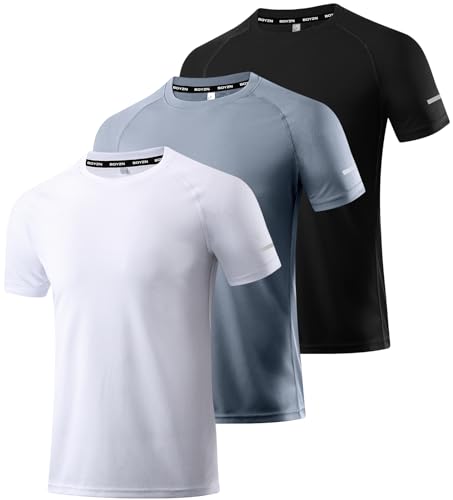 3er Pack Sport Tshirts Herren Funktionsshirt Laufshirt Kurzarm Schnelltrocknend Atmungsaktiv Sport Shirt Männer Sportshirt Herren Kurzarm Trainingsshirt Herren Black/White/Gray-3P06-XL von Boyzn