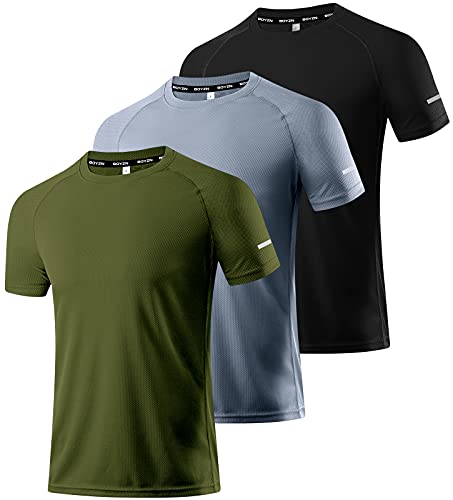 3er Pack Sport Tshirts Herren Funktionsshirt Laufshirt Kurzarm T-Shirt Schnelltrocknend Atmungsaktiv Sportshirt Sommer Fitness Shirt Trainingsshirt sportbekleidung für Herren Black/Gray/Green-3P09-M von Boyzn