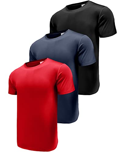 3er Pack Sport Tshirts Herren Kurzarm T-Shirts Funktionsshirt Laufshirt Schnelltrocknend Atmungsaktive Sport Shirt Fitnessshirt Trainingsshirt für Running Workout Bodybuilding Black/Navy/Red-3P15-XL von Boyzn