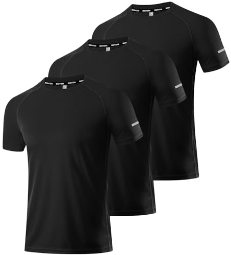 3er Pack Sportshirt Herren, Outdoor Laufshirt Kurzarm Sommer Mesh Funktionsshirt Fitness Shirt Atmungsaktiv Kurzarmshirt Sports T-Shirt Trainingsshirt Gym Shirt für Männer Black-3P05-S von Boyzn