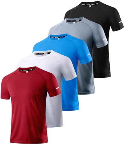 5 Pack Sport Tshirts Herren T-Shirt Schwarz Kurzarm Funktionsshirt Sport Shirt Schnelltrocknend Atmungsaktiv Sportshirt Sommer Outdoor Gym Workout Running Shirts Fitness Oberteil für Men 5P01-S von Boyzn