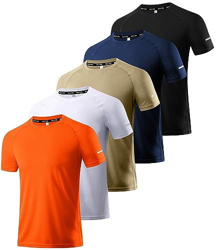 5er Pack Sport Tshirts Herren, Laufshirt Kurzarm T-Shirts Schnelltrocknend Atmungsaktiv Funktionsshirt Mesh Sport Shirt Männer Sportshirt Herren Kurzarm Fitnessshirt Trainingsshirt für Männer 5P03-S von Boyzn