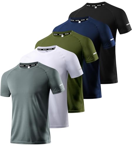 5er Pack Sport Tshirts Herren, Laufshirt Kurzarm T-Shirts Schnelltrocknend Atmungsaktiv Funktionsshirt Mesh Sport Shirt Männer Sportshirt Herren Kurzarm Fitnessshirt Trainingsshirt für Männer 5P04-S von Boyzn