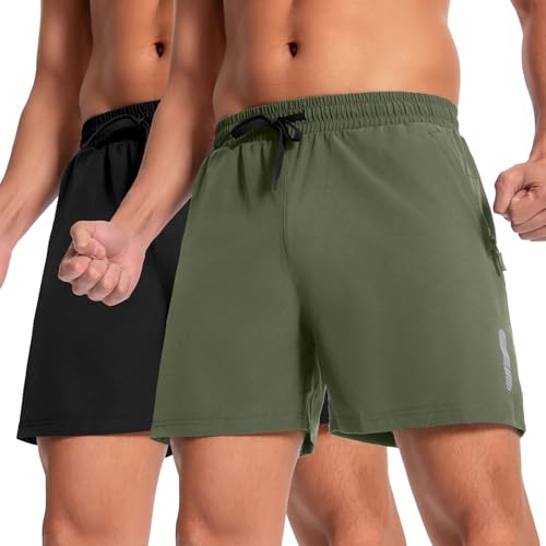 Boyz Herren 2er Pack 5" Wander Trailshorts Schnelltrocknend Leicht Sommer Outdoor mit Taschen Schwarz/Graugrün-04-XL von Boyzn
