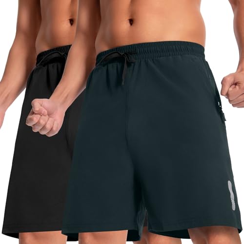 Boyz Herren 2er Pack 7" Backcountry Casual Outdoor Sommer Reisen Zip Pocket Wandern Shorts Schwarz/Stahlgrau-08-L von Boyzn
