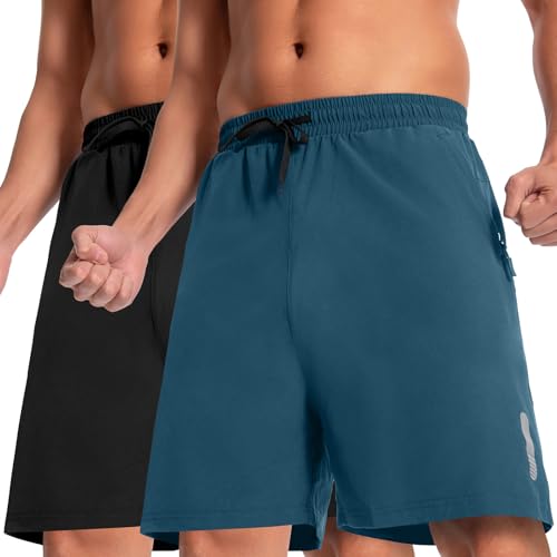 Boyz Herren 2er Pack 7" Wandershorts Kordelzug schnell trocknend Outdoor Casual Travel Shorts mit 3 Taschen Schwarz/Blau-12-L von Boyzn