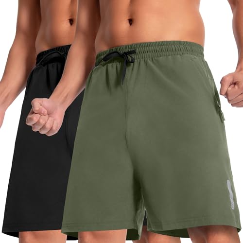Boyz Herren 2er Pack 7" schnell trocknende Wandershorts Kordelzug elastische schnell trocknende Reise lässig Outdoor-Wandershorts Schwarz/Graugrün-10-2XL von Boyzn