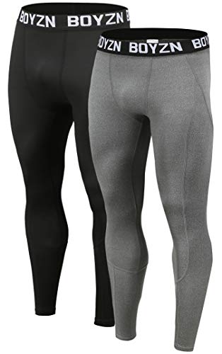 Boyzn 2er Pack Kompressionshose Herren, Sport Leggings Männer Atmungsaktiv Fitness Strumpfhosen, Funktionswäsche Tight Lang Unterhose, Laufhose Trainingstights für Fitness Gym Joggen Black/Gray-3XL von Boyzn