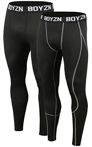 Boyzn 2er Pack Sport Leggings für Herren, Funktionsunterwäsche Kompressionshose Herren Fitness Strumpfhosen, Laufhose Tight Lange Unterhose Schnelltrocknende Sporthose Trainingshose Black(Grey)-3XL von Boyzn