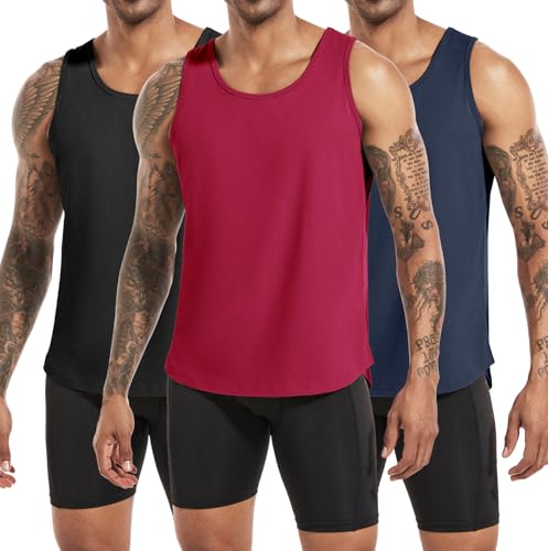 Boyzn 3er Pack Tank Top Herren, Sommer Ärmelloses T-Shirts Atmungsaktive Muskelshirts Achselshirts, Fitnessstudio Workout Tank Top Sport Unterhemd Bodybuilding T Shirt für Laufen Black/Navy/Red-3P02-M von Boyzn