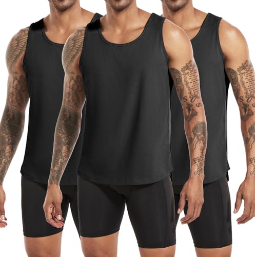 Boyzn 3er Pack Herren Tank Top Baumwolle Ärmelloses Shirt Fitness Achselshirt Muskelshirt Schnelltrocknendes Gym Sleeveless Bodybuilding Funktionsshirt Sport Laufshirt für Männer Black-3P05-M von Boyzn