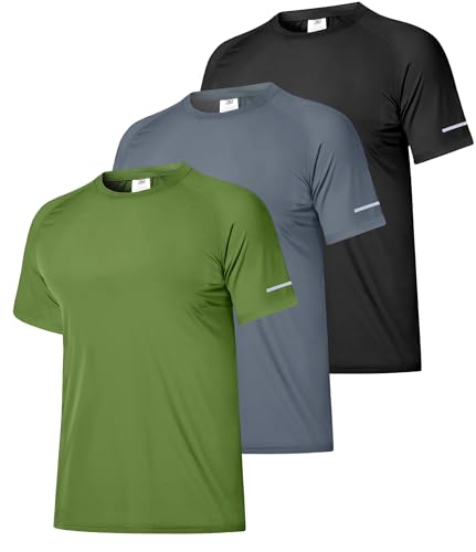 Boyzn 3er Pack UV Shirt Herren Schwimmshirt UPF 50+ UV Schutz T-Shirt Atmungsaktiv Schnelltrocknend Funktionsshirt Herren Kurzarm Rashguard Badeshirt Wandershirt Surf Sport Shirt für Schwimmen 3P03-L von Boyzn