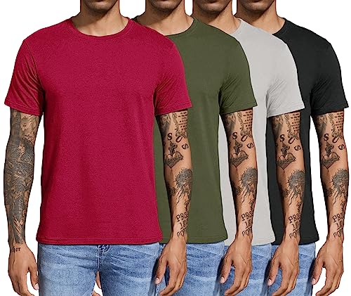 Boyzn 4er Pack T-Shirts für Herren Basic aus Baumwolle, Lässige leichte Sommer Kurzarm Casual Top, Herren T-Shirts mit Rundhalsausschnitt Black/Grey/Red/Green-4P02-L von Boyzn