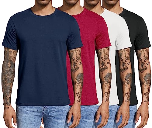 Boyzn 4er Pack T-Shirts für Herren Basic aus Baumwolle, Lässige leichte Sommer Kurzarm Casual Top, Herren T-Shirts mit Rundhalsausschnitt Black/White/Navy/Red-4P01-2XL Boyzn 4er Pack T-Shirts für Herren Basic aus Baumwolle, Lässige leichte Sommer Kurzarm Casual Top, Herren T-Shirts mit Rundhalsausschnitt Black/White/Navy/Red-4P01-2XL von Boyzn