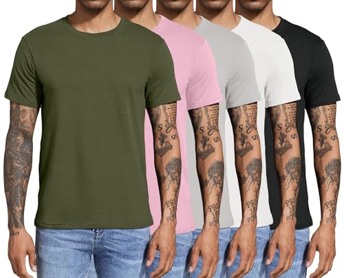 Boyzn 5er Pack T-Shirts für Herren Basic aus Baumwolle, Lässige leichte Sommer Kurzarm Casual Top, Herren T-Shirts mit Rundhalsausschnitt Black/White/Grey/Green/Pink-5P03-M Boyzn 5er Pack T-Shirts für Herren Basic aus Baumwolle, Lässige leichte Sommer Kurzarm Casual Top, Herren T-Shirts mit Rundhalsausschnitt Black/White/Grey/Green/Pink-5P03-M von Boyzn