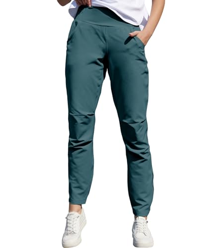 Boyzn Damen Elastische High Waisted Lounge Hose, UPF 50+ Sonnenschutzhose, Leichte Athletic Hose Cyan Gray-L von Boyzn