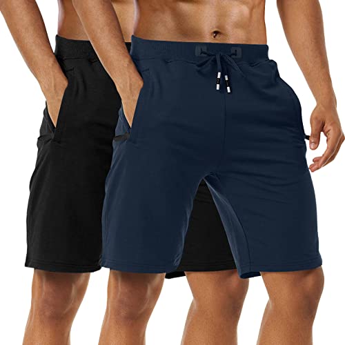 Sporthose Herren Kurz - Kurze Hosen Herren, Laufshorts Männer Sommer Baumwolle Jogginghose Fitnesshose Sport Shorts Mens Kurze Hosen Trainingshose Mit Reißverschlusstasch, 2er-Pack Black/Navy-3XL von Boyzn