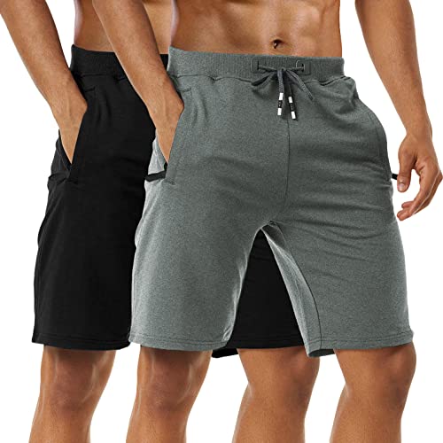 Kurze Hosen Herren - Sporthose Herren Kurz, Laufshorts Männer Sommer Baumwolle Kurze Jogginghose Fitnesshose Shorts Kurz SportShorts Trainingshose Mit Reißverschlusstasch, 2er-Pack Black/Dark Grey-S von Boyzn