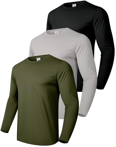 Boyzn Herren 3er-Pack Baumwoll-Langarm-T-Shirt, Leichtes Freizeit-T-Shirt, Atmungsaktives Langarm-Sweatshirt, Gym Running Shirt 3P-Black/Grey/AGreen-S von Boyzn