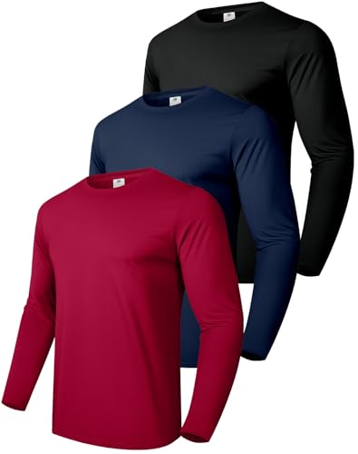 Boyzn Herren 3er-Pack Baumwoll-Langarm-T-Shirt, Leichtes Freizeit-T-Shirt, Atmungsaktives Langarm-Sweatshirt, Gym Running Shirt 3P-Black/Navy/Red-M von Boyzn