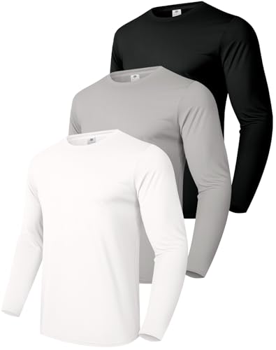 Boyzn Herren 3er-Pack Baumwoll-Langarm-T-Shirt, Leichtes Freizeit-T-Shirt, Atmungsaktives Langarm-Sweatshirt, Gym Running Shirt 3P-Black/White/Grey-M von Boyzn