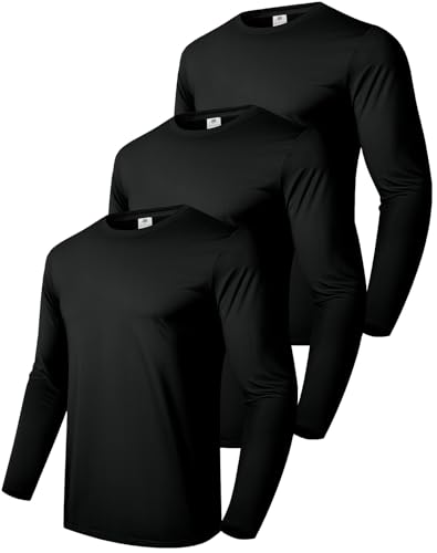 Boyzn Herren 3er-Pack Baumwoll-Langarm-T-Shirt, Leichtes Freizeit-T-Shirt, Atmungsaktives Langarm-Sweatshirt, Gym Running Shirt 3P05-Black-M von Boyzn