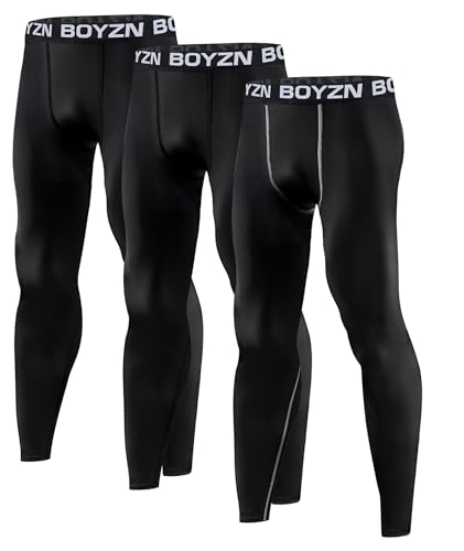 Boyzn Herren 3er Pack Fleece gefüttert Long Johns Base Layer Thermal Pant Leggings Strumpfhosen für das Training Schwarz/Schwarz/Schwarz(Grau)-M von Boyzn