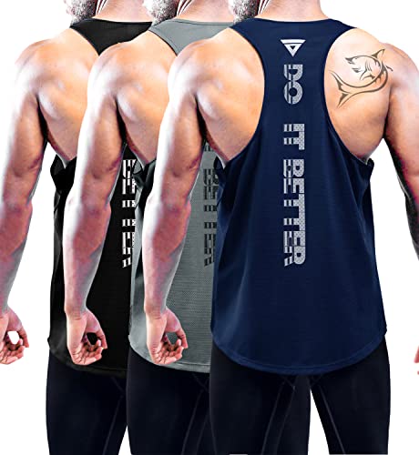 Boyzn Herren 3er Pack Quick Dry Y-Back Gym Muskel Tank Mesh Ärmellos Top Fitness Training Cool Dry Athletic Workout Tank Top Black/Dark Gray/Navy-3P04-S von Boyzn