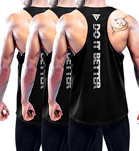 3er Pack Herren Workout Tank Top, Sport Ärmelloses Shirts Gym Tanktops Schnelltrocknend Muskelshirt Fitnessstudio Workout Tank Top Fitness Bodybuilding Shirts Sommer Ärmellos Black-3P07-L von Boyzn