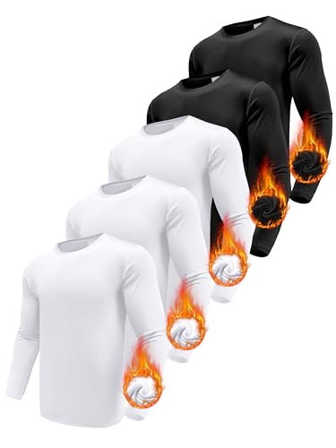 Boyzn Herren 5er Pack Set Warmes Wollfleece Futter Langarm Sport Basisschicht Kälteschutzausrüstung Winter Skifahren Sport Unterhemd 5P01-2XL von Boyzn