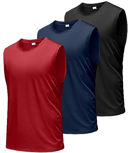 Boyzn Tank Top Herren 3er Pack Training Fitness Bodybuilding Tankshirt Schnelltrocknendes Muskelshirt Ärmellos Weste für Men Black/Navy/Red-3P02-3XL von Boyzn