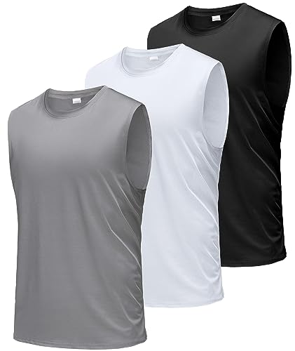 Boyzn Tank Top Herren 3er Pack Training Fitness Bodybuilding Tankshirt Schnelltrocknendes Muskelshirt Ärmellos Weste für Men Black/White/Grey-3P01-S von Boyzn