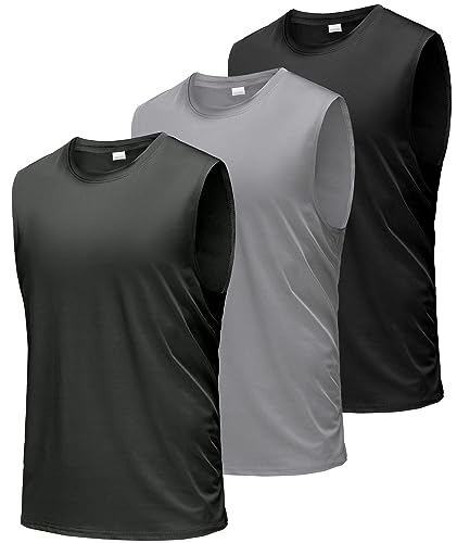 Boyzn Tank Top Herren 3er Pack Training Fitness Bodybuilding Tankshirt Schnelltrocknendes Muskelshirt Ärmellos Weste für Men Black/Grey/Dark Grey-3P05-2XL von Boyzn